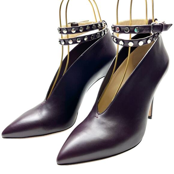 JIMMY CHOO Lark 100 Studded Booties EU 38.5 US 8.5 Deep Purple Leather Stiletto - Picture 5 of 13